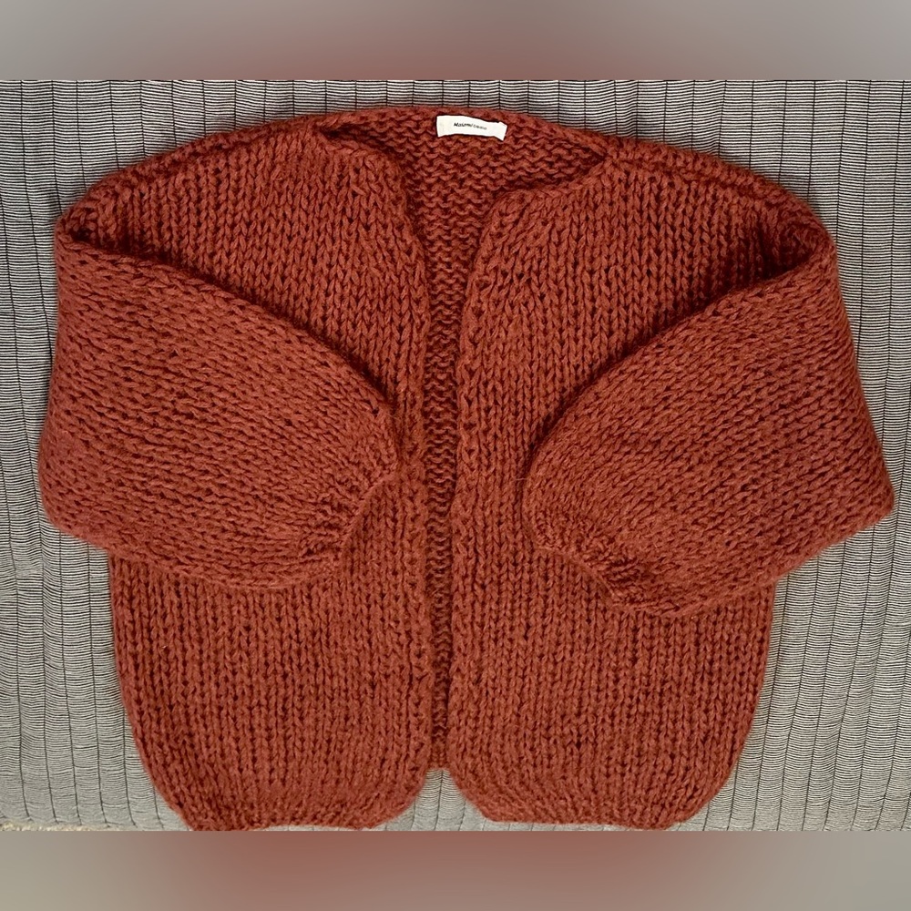 Maiami Chunky Hand Knit Open Cardigan Sweater - Rust   (S/M)